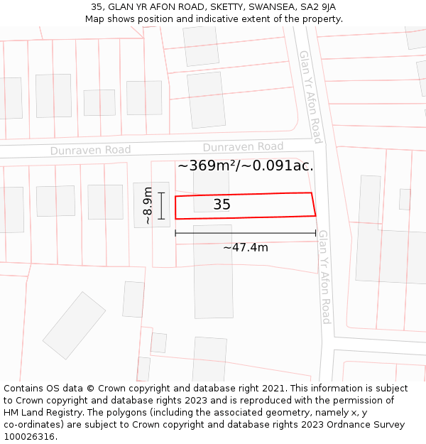 35, GLAN YR AFON ROAD, SKETTY, SWANSEA, SA2 9JA: Plot and title map