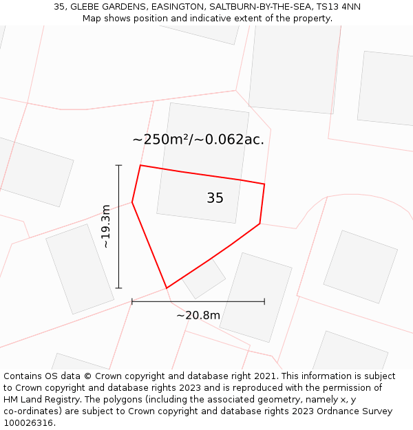35, GLEBE GARDENS, EASINGTON, SALTBURN-BY-THE-SEA, TS13 4NN: Plot and title map