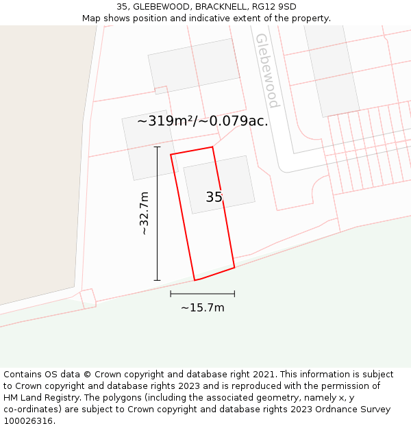 35, GLEBEWOOD, BRACKNELL, RG12 9SD: Plot and title map