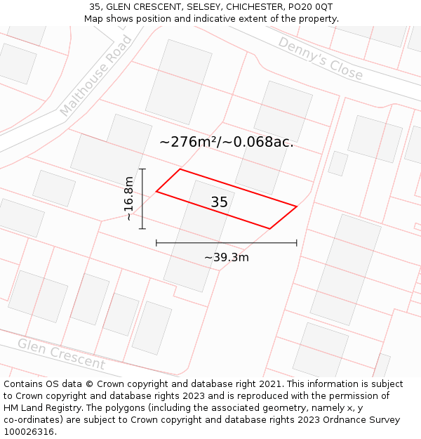 35, GLEN CRESCENT, SELSEY, CHICHESTER, PO20 0QT: Plot and title map