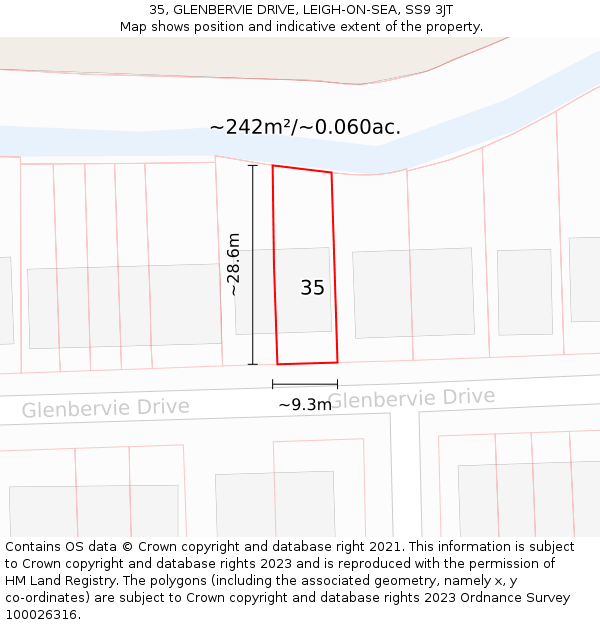 35, GLENBERVIE DRIVE, LEIGH-ON-SEA, SS9 3JT: Plot and title map