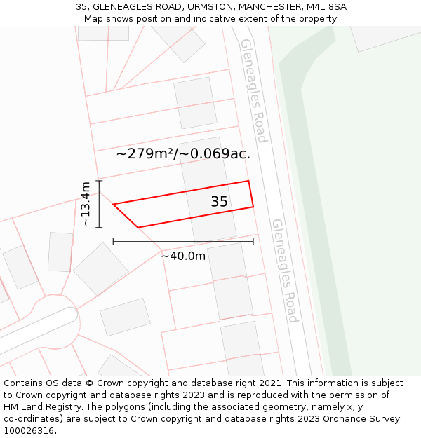 35, GLENEAGLES ROAD, URMSTON, MANCHESTER, M41 8SA: Plot and title map