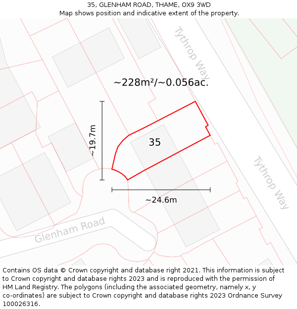 35, GLENHAM ROAD, THAME, OX9 3WD: Plot and title map