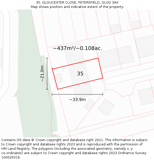 35, GLOUCESTER CLOSE, PETERSFIELD, GU32 3AX: Plot and title map