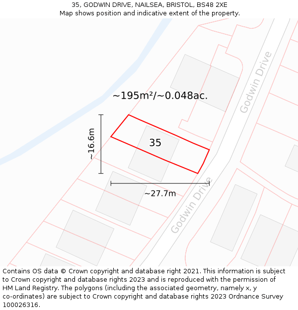 35, GODWIN DRIVE, NAILSEA, BRISTOL, BS48 2XE: Plot and title map