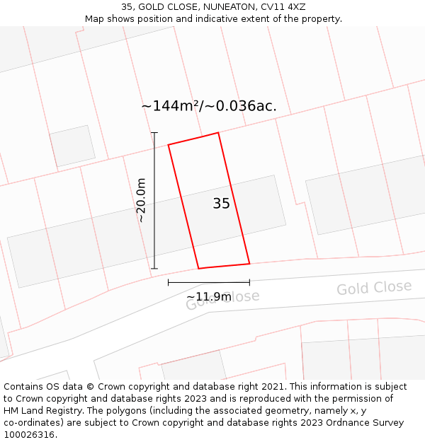 35, GOLD CLOSE, NUNEATON, CV11 4XZ: Plot and title map