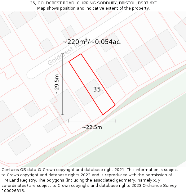 35, GOLDCREST ROAD, CHIPPING SODBURY, BRISTOL, BS37 6XF: Plot and title map