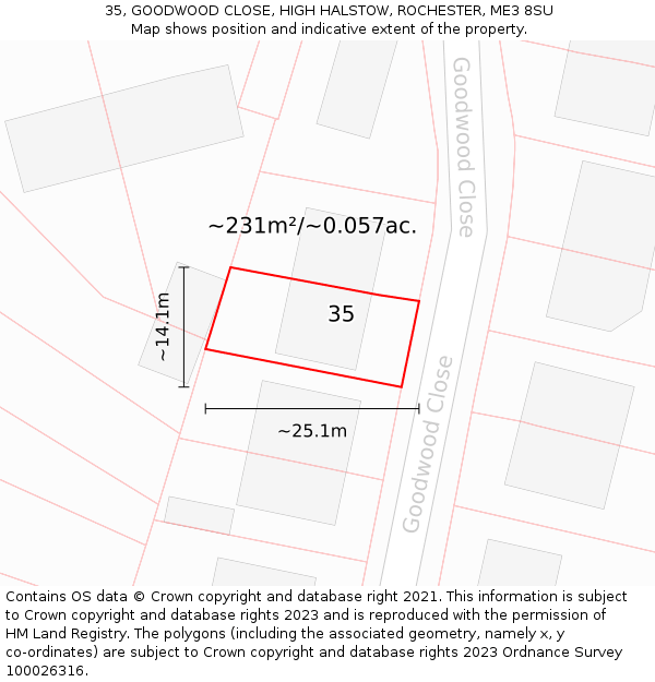 35, GOODWOOD CLOSE, HIGH HALSTOW, ROCHESTER, ME3 8SU: Plot and title map
