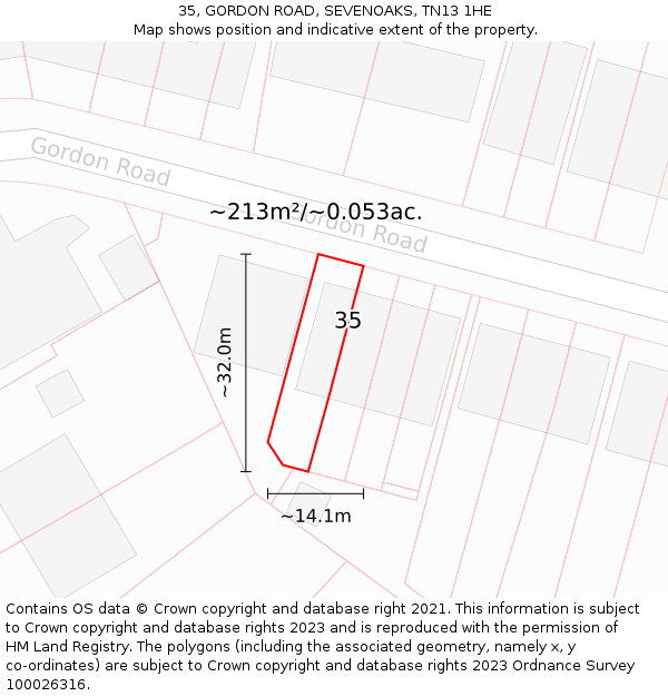 35, GORDON ROAD, SEVENOAKS, TN13 1HE: Plot and title map