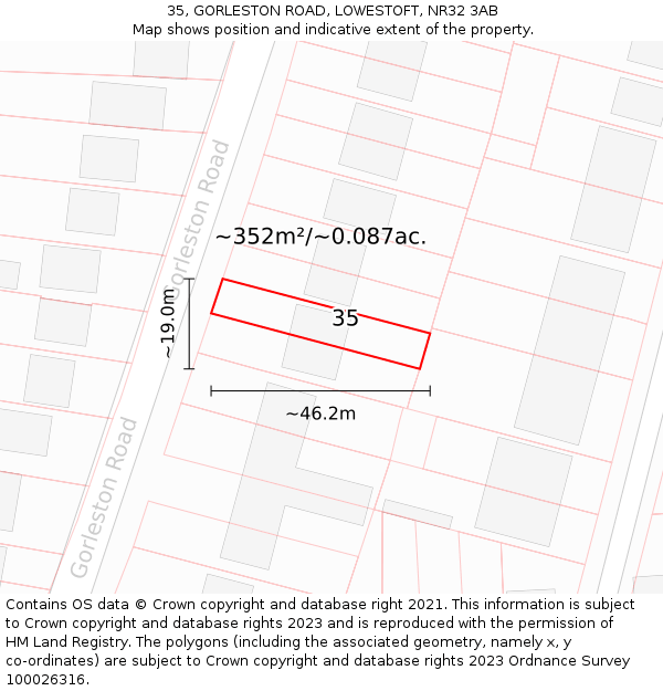 35, GORLESTON ROAD, LOWESTOFT, NR32 3AB: Plot and title map