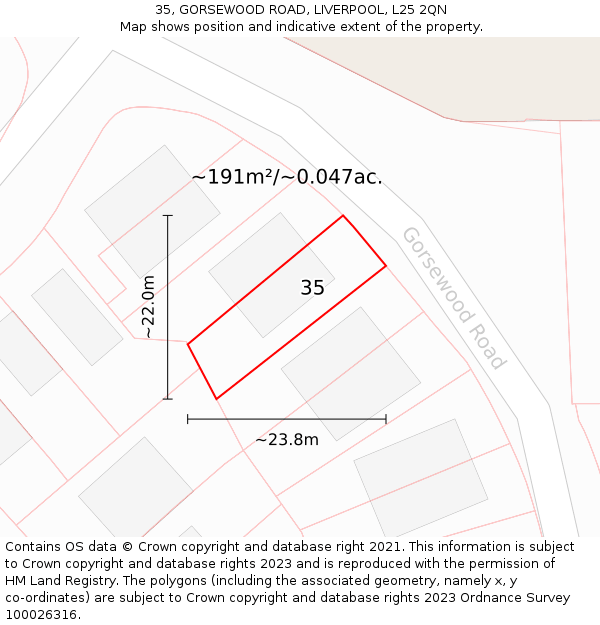 35, GORSEWOOD ROAD, LIVERPOOL, L25 2QN: Plot and title map