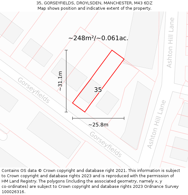 35, GORSEYFIELDS, DROYLSDEN, MANCHESTER, M43 6DZ: Plot and title map