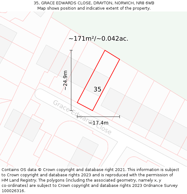 35, GRACE EDWARDS CLOSE, DRAYTON, NORWICH, NR8 6WB: Plot and title map