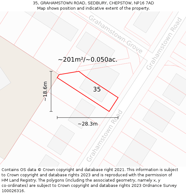35, GRAHAMSTOWN ROAD, SEDBURY, CHEPSTOW, NP16 7AD: Plot and title map