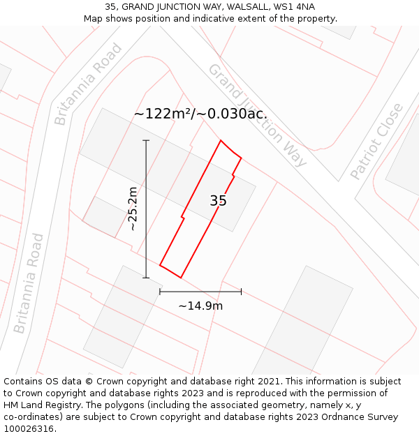 35, GRAND JUNCTION WAY, WALSALL, WS1 4NA: Plot and title map