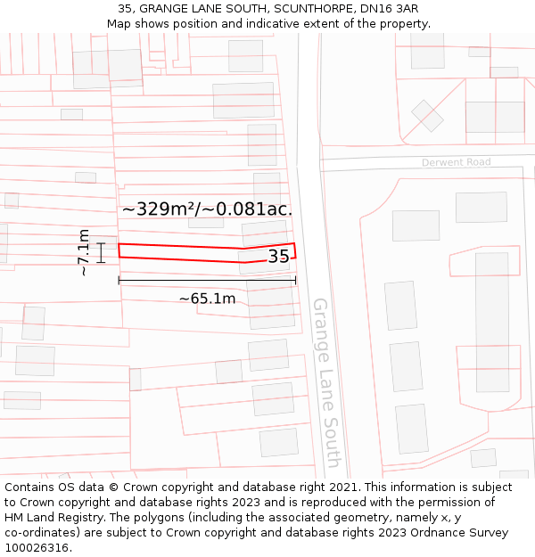 35, GRANGE LANE SOUTH, SCUNTHORPE, DN16 3AR: Plot and title map