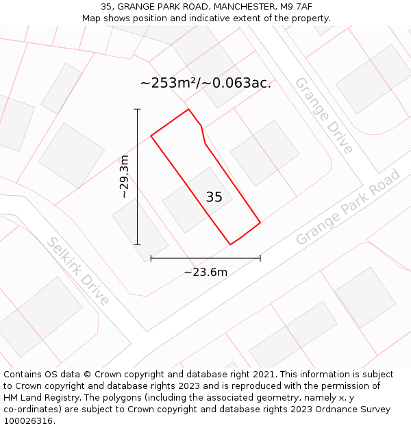 35, GRANGE PARK ROAD, MANCHESTER, M9 7AF: Plot and title map