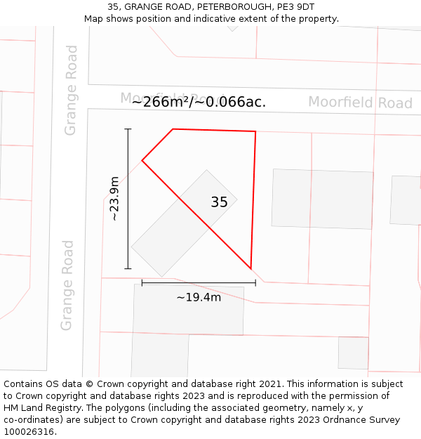 35, GRANGE ROAD, PETERBOROUGH, PE3 9DT: Plot and title map
