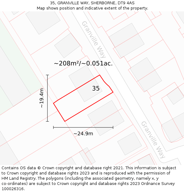 35, GRANVILLE WAY, SHERBORNE, DT9 4AS: Plot and title map