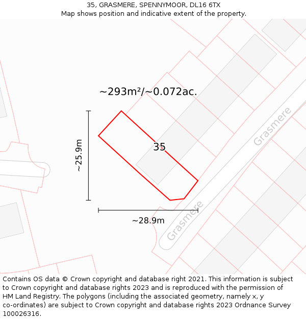 35, GRASMERE, SPENNYMOOR, DL16 6TX: Plot and title map