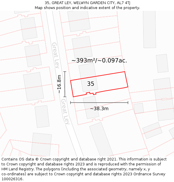 35, GREAT LEY, WELWYN GARDEN CITY, AL7 4TJ: Plot and title map