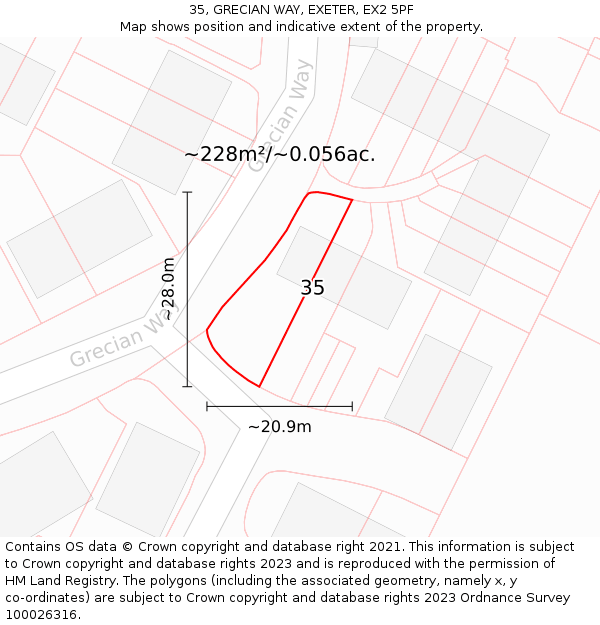 35, GRECIAN WAY, EXETER, EX2 5PF: Plot and title map