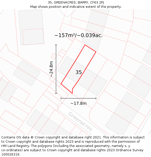 35, GREENACRES, BARRY, CF63 2PJ: Plot and title map