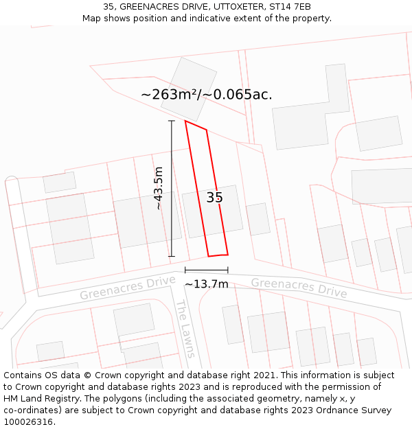 35, GREENACRES DRIVE, UTTOXETER, ST14 7EB: Plot and title map