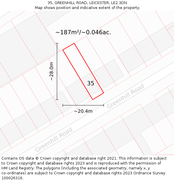 35, GREENHILL ROAD, LEICESTER, LE2 3DN: Plot and title map