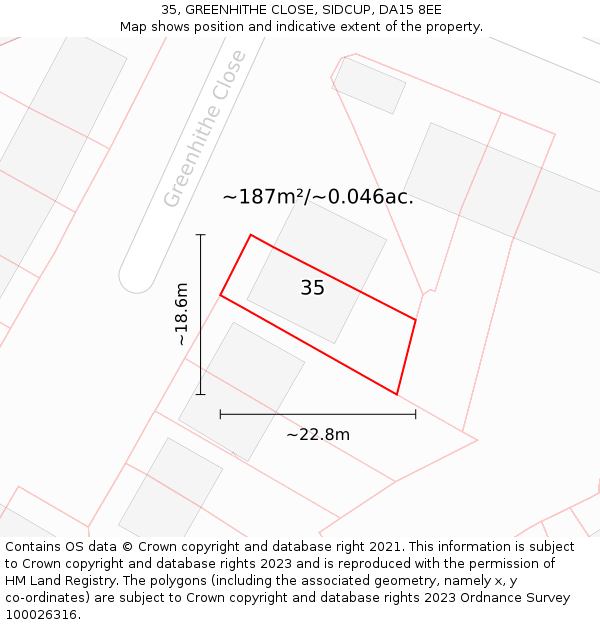 35, GREENHITHE CLOSE, SIDCUP, DA15 8EE: Plot and title map