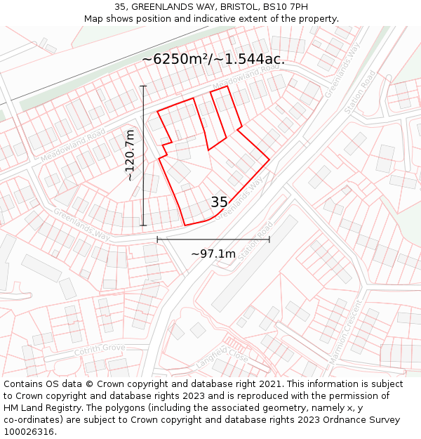 35, GREENLANDS WAY, BRISTOL, BS10 7PH: Plot and title map