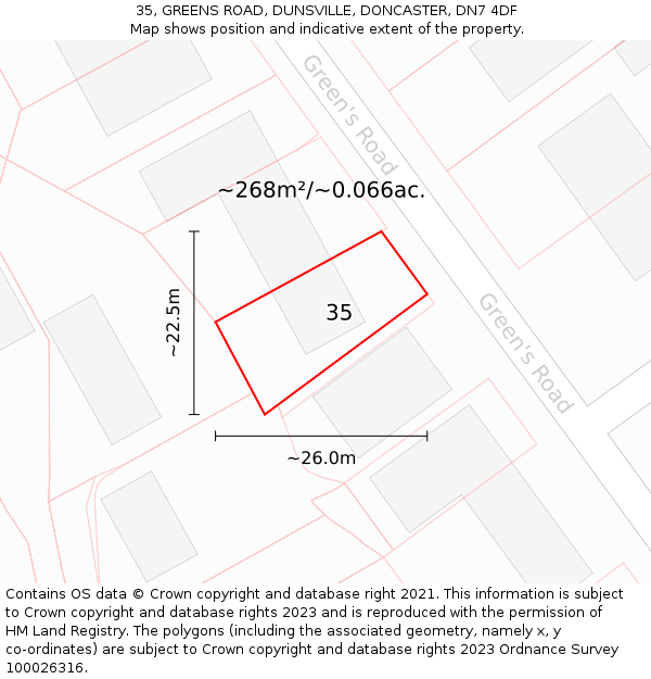 35, GREENS ROAD, DUNSVILLE, DONCASTER, DN7 4DF: Plot and title map