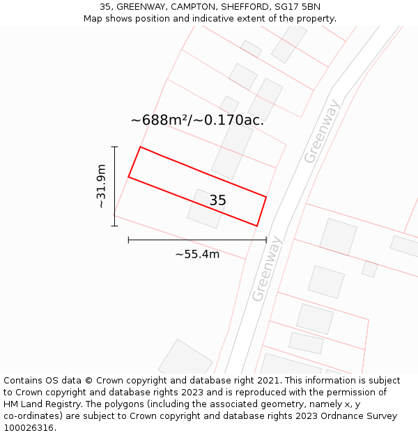 35, GREENWAY, CAMPTON, SHEFFORD, SG17 5BN: Plot and title map