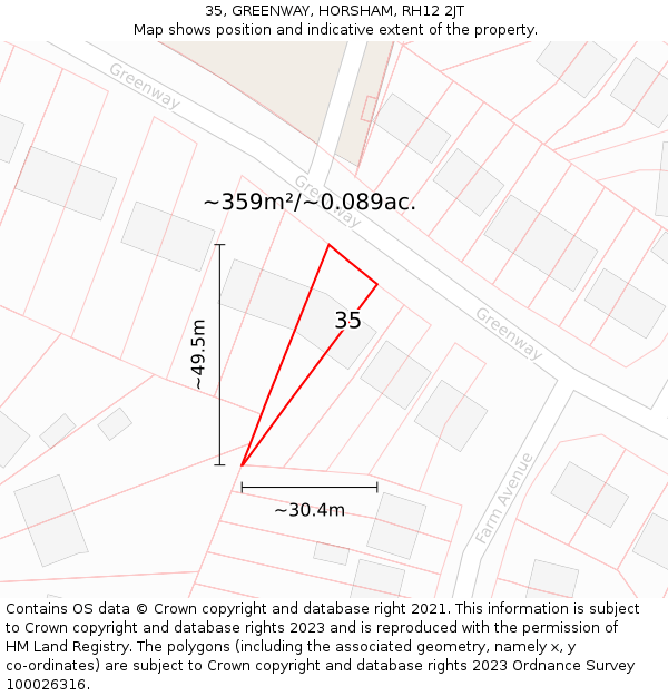 35, GREENWAY, HORSHAM, RH12 2JT: Plot and title map