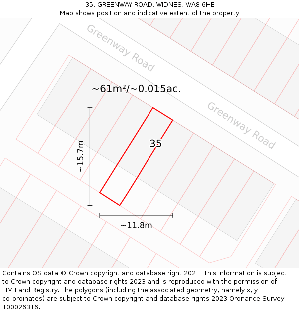 35, GREENWAY ROAD, WIDNES, WA8 6HE: Plot and title map