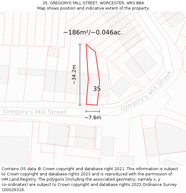 35, GREGORYS MILL STREET, WORCESTER, WR3 8BA: Plot and title map