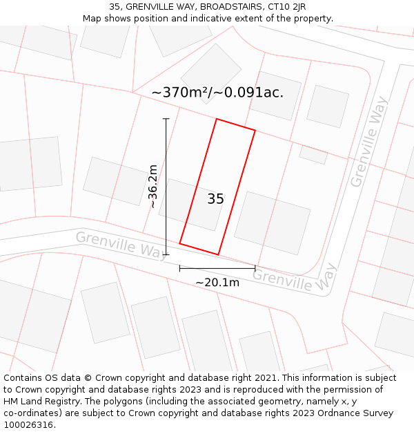 35, GRENVILLE WAY, BROADSTAIRS, CT10 2JR: Plot and title map