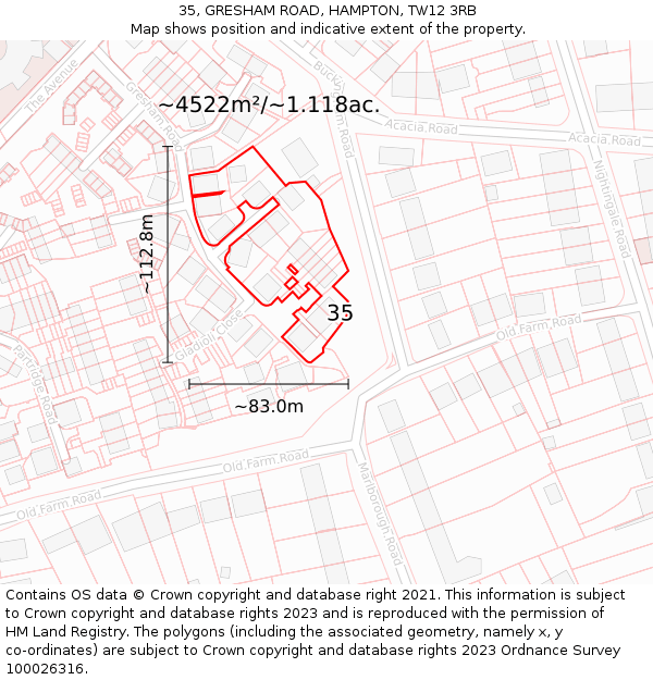 35, GRESHAM ROAD, HAMPTON, TW12 3RB: Plot and title map