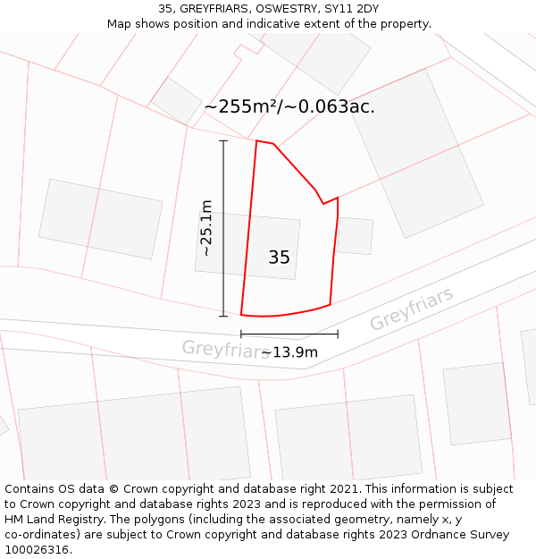 35, GREYFRIARS, OSWESTRY, SY11 2DY: Plot and title map