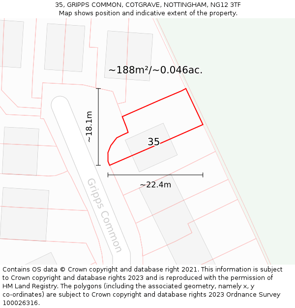 35, GRIPPS COMMON, COTGRAVE, NOTTINGHAM, NG12 3TF: Plot and title map