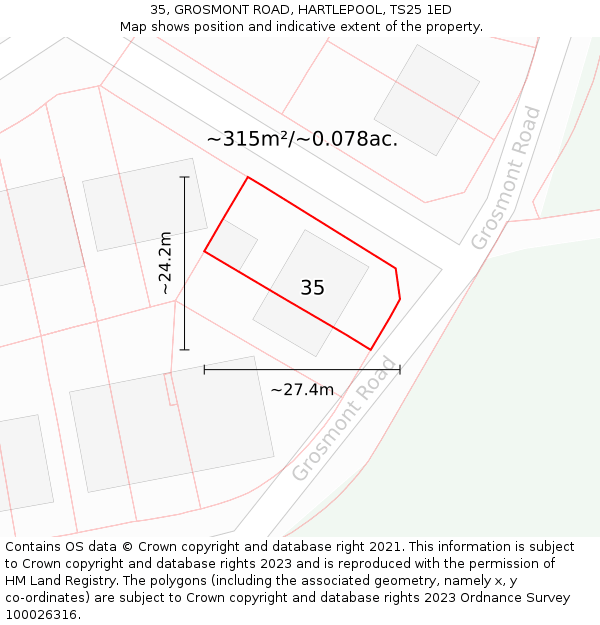 35, GROSMONT ROAD, HARTLEPOOL, TS25 1ED: Plot and title map