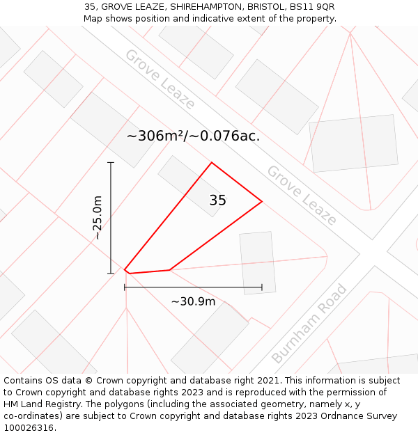 35, GROVE LEAZE, SHIREHAMPTON, BRISTOL, BS11 9QR: Plot and title map