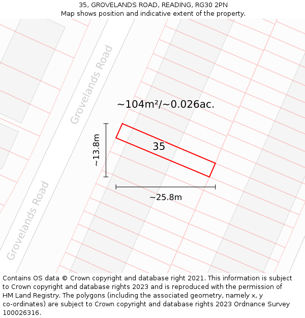 35, GROVELANDS ROAD, READING, RG30 2PN: Plot and title map