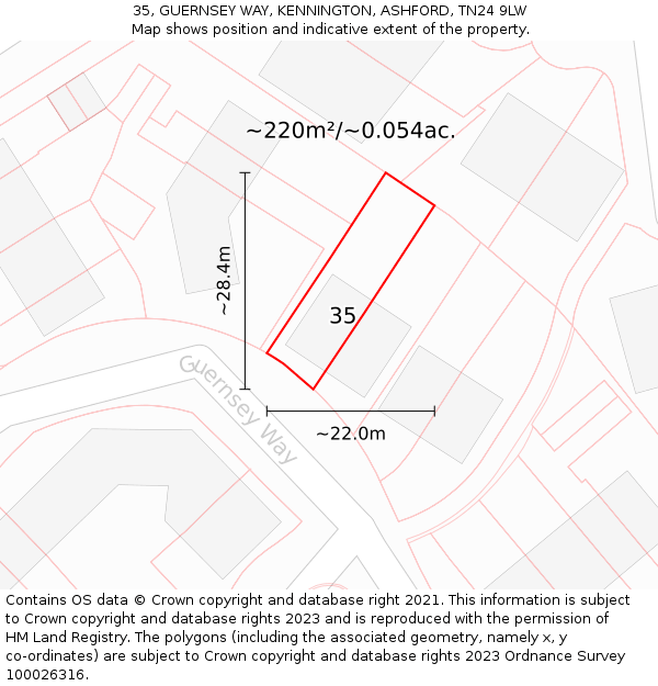 35, GUERNSEY WAY, KENNINGTON, ASHFORD, TN24 9LW: Plot and title map