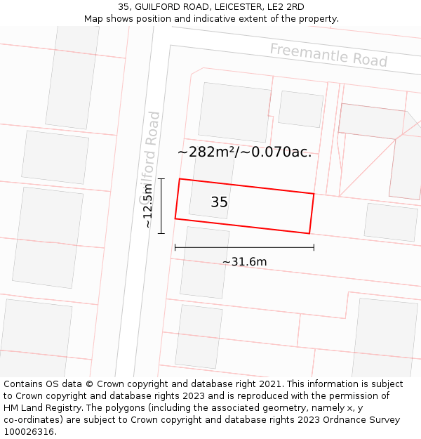 35, GUILFORD ROAD, LEICESTER, LE2 2RD: Plot and title map