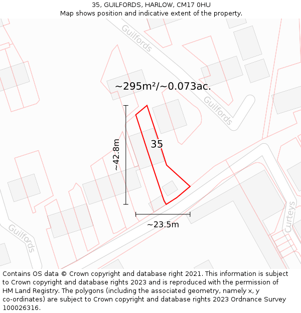 35, GUILFORDS, HARLOW, CM17 0HU: Plot and title map