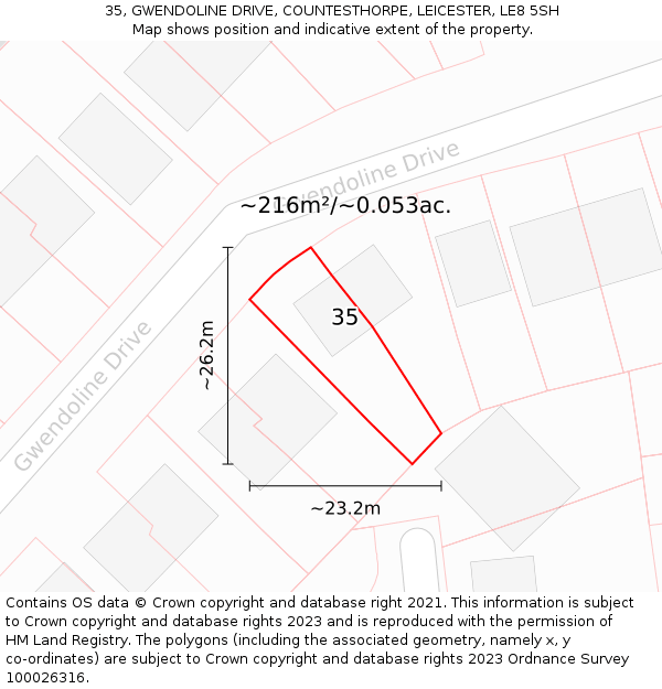 35, GWENDOLINE DRIVE, COUNTESTHORPE, LEICESTER, LE8 5SH: Plot and title map