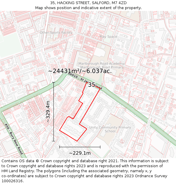 35, HACKING STREET, SALFORD, M7 4ZD: Plot and title map