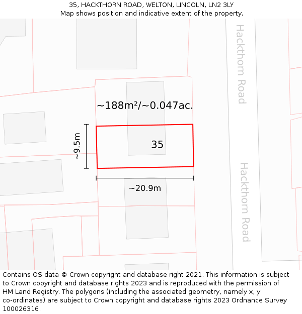 35, HACKTHORN ROAD, WELTON, LINCOLN, LN2 3LY: Plot and title map