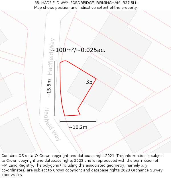 35, HADFIELD WAY, FORDBRIDGE, BIRMINGHAM, B37 5LL: Plot and title map
